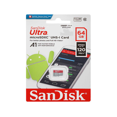 SanDisk Ultra microSDXC UHS-I Full HD(120MB/s)-64GB (گارانتی 3 ساله ایران رهجو)