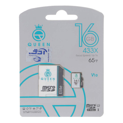 Queen tech microSDHC & adapter U1 Class 10 433X -65MB/s-16GB مشکی سفید