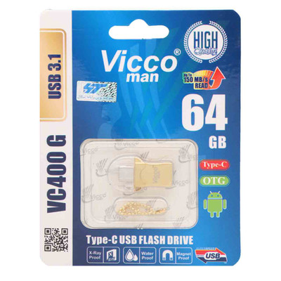 طلایی Vicco man VC400 G USB3.1 Type-c OTG Flash Memory - 64GB