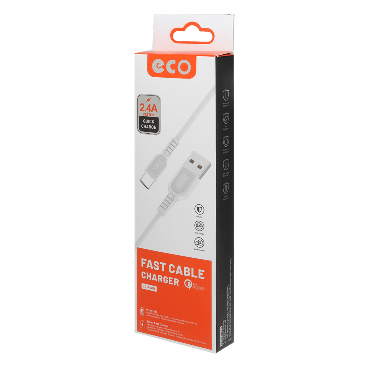 کابل شارژ فست ECO Type-C مدل A86 - سفید