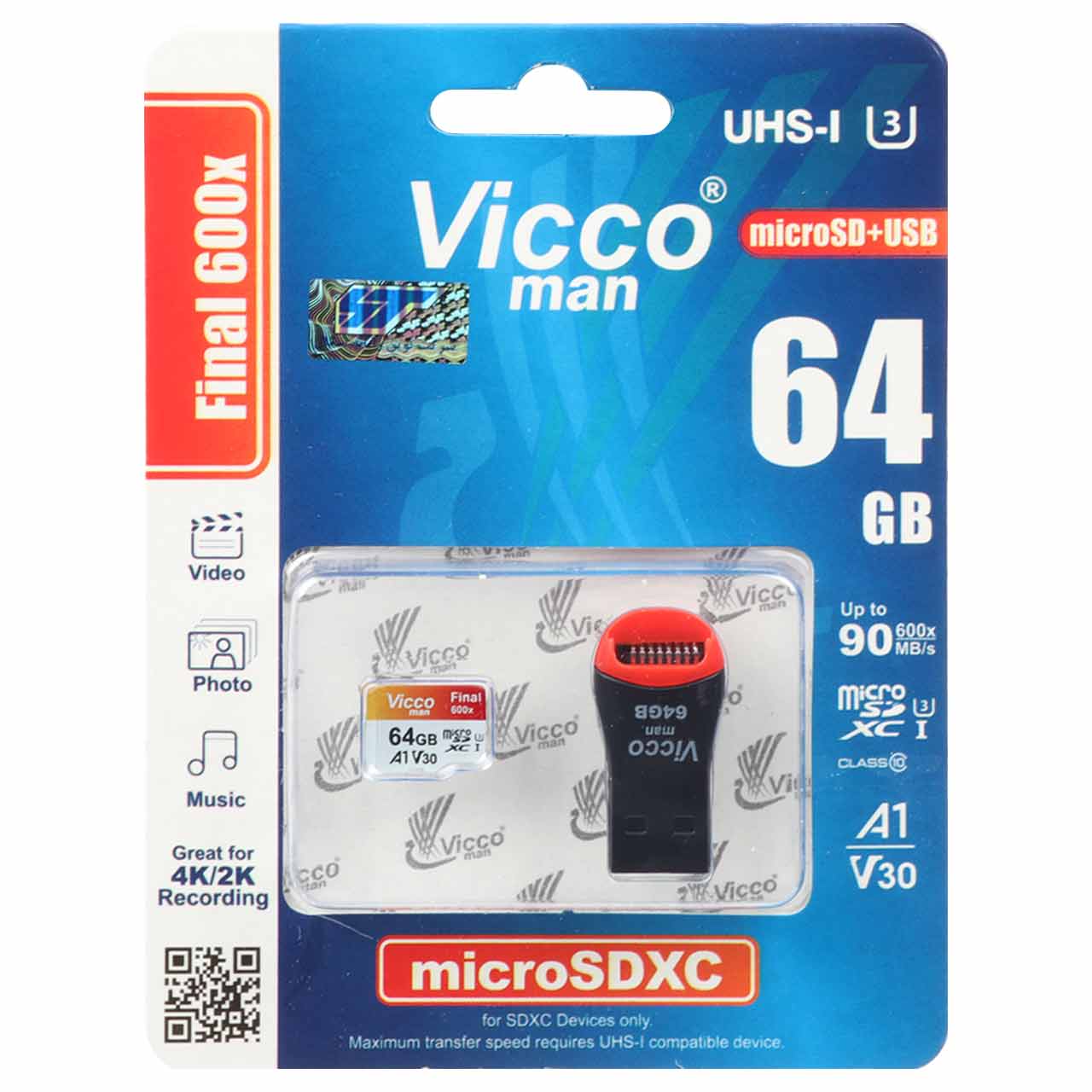 ViccoMan MicroSDXC&USB Final 600X V30 UHS-I U3 - 64GB