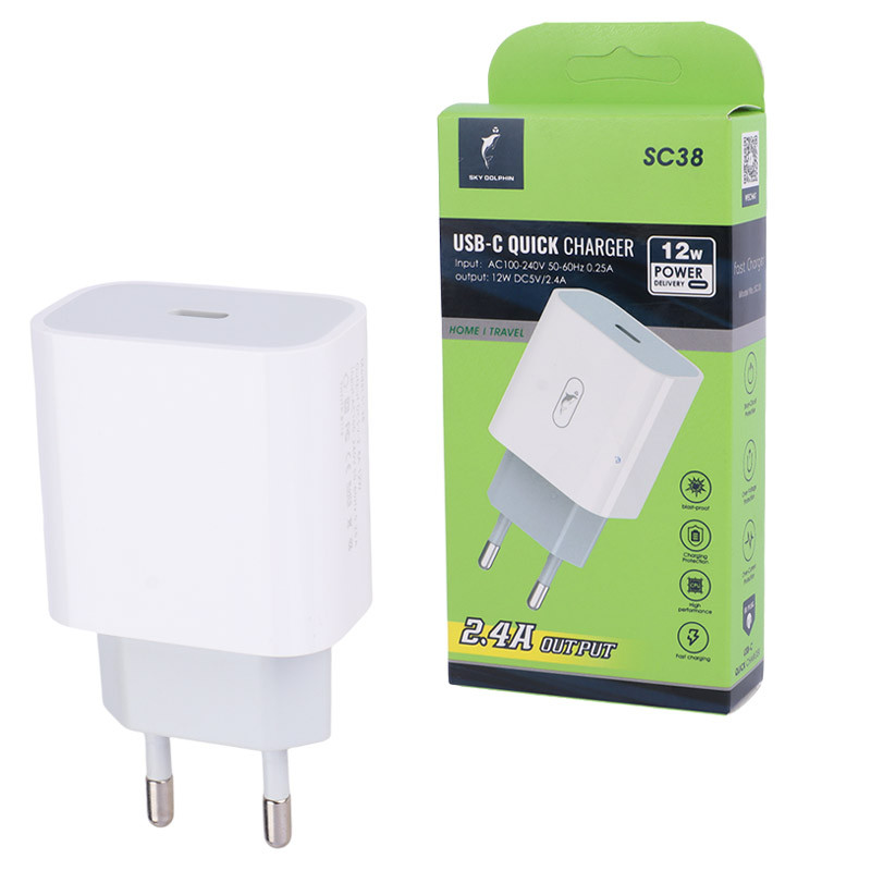 شارژر دیواری اسکای دلفین مدل SC38 PD با توان 12 وات و خروجی 2.4 آمپر