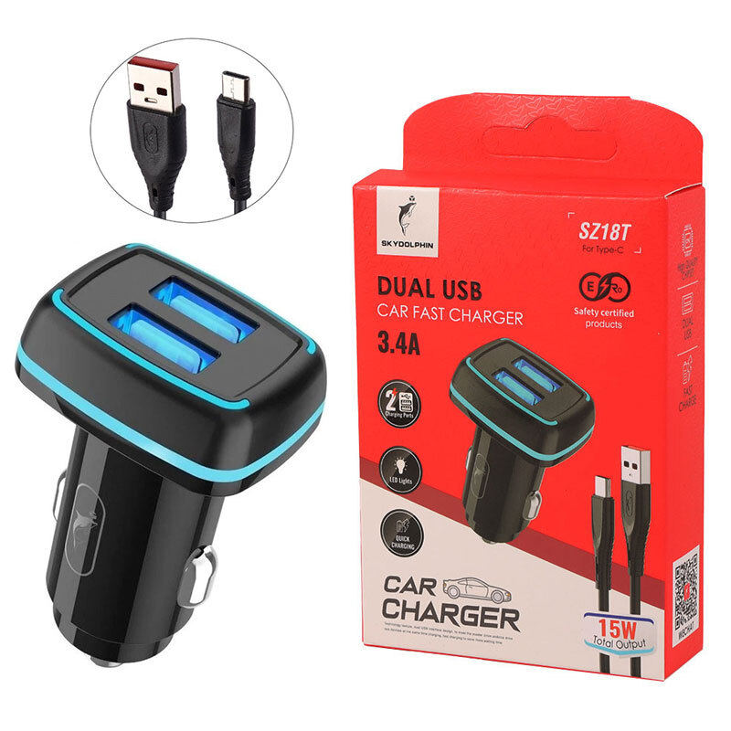 شارژر فندکی اسکای دلفین مدل SZ18T به همراه کابل تایپ سی