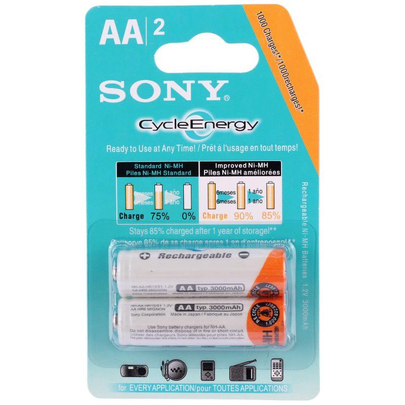 باتری دوتایی قلمی شارژی Sony CycleEnergy Ni-MH AA 3000mAh