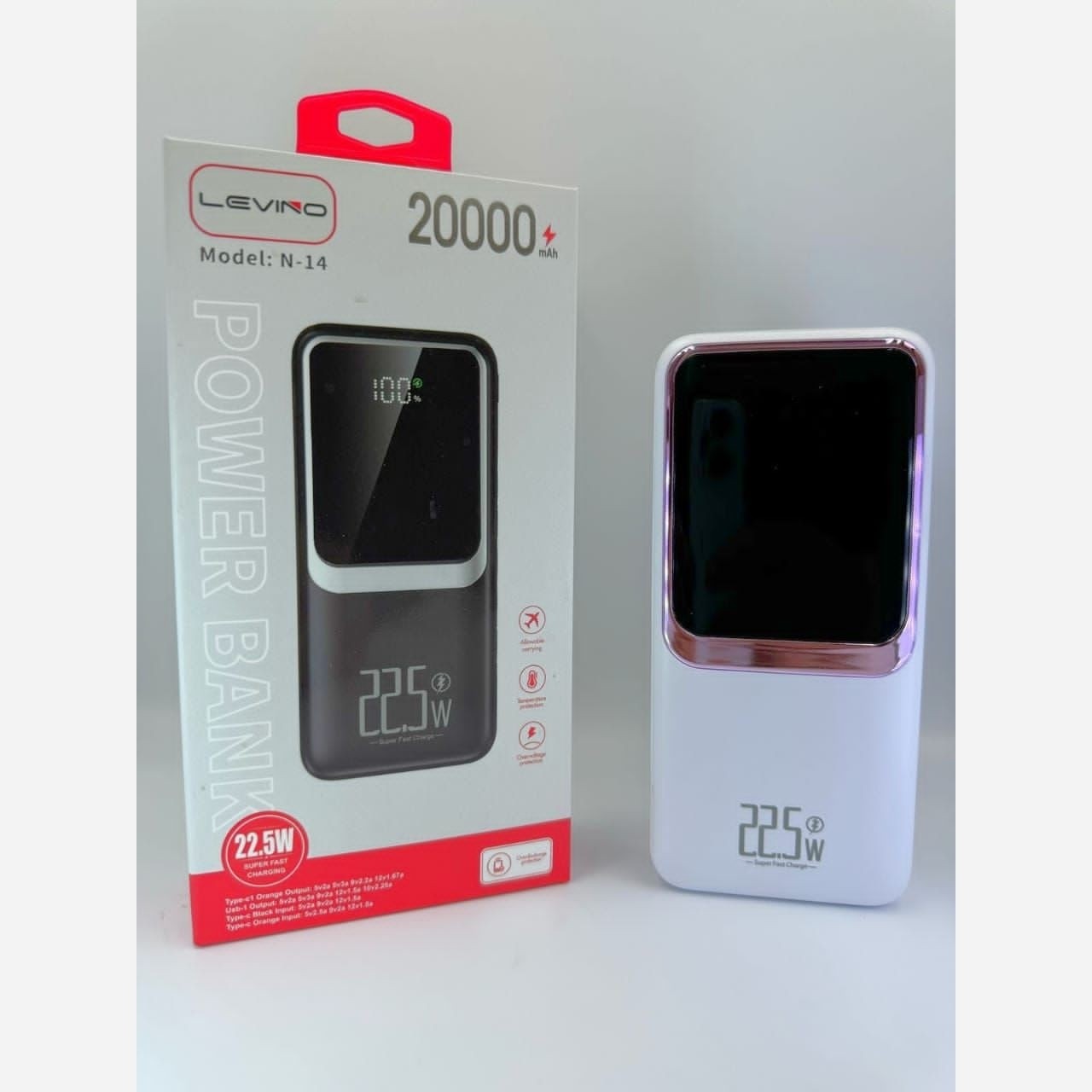 پاوربانک فست شارژ لوینو مدل levino n14 ظرفیت 20000mAh توان 22.5W