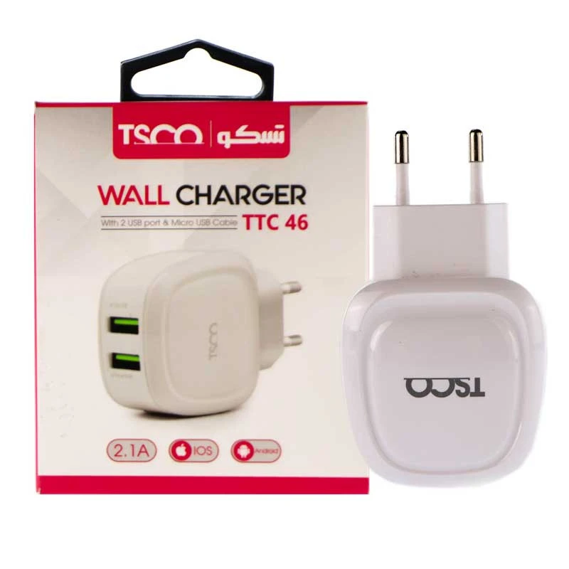 شارژر دیواری 10.5 وات تسکو TTC 46 2.1A + کابل میکرو یو اس بی(t)