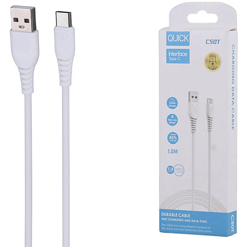 کابل تایپ سی فست شارژ 2.1 آمپر کوییک C50T طول 1 متر