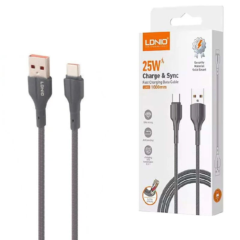 کابل تایپ سی فست شارژ 25 وات الدینیو LS851 طول 1 متر