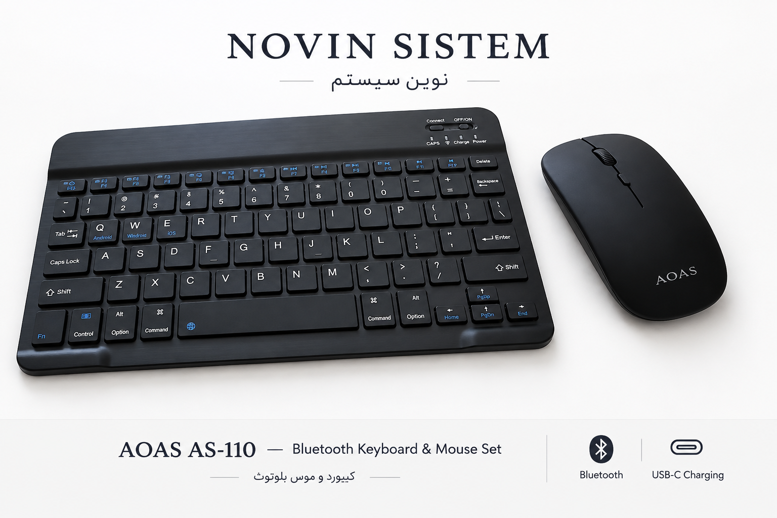 کیبورد و ماوس بی سیم بلوتوثی mini مینی AOAS مشکی