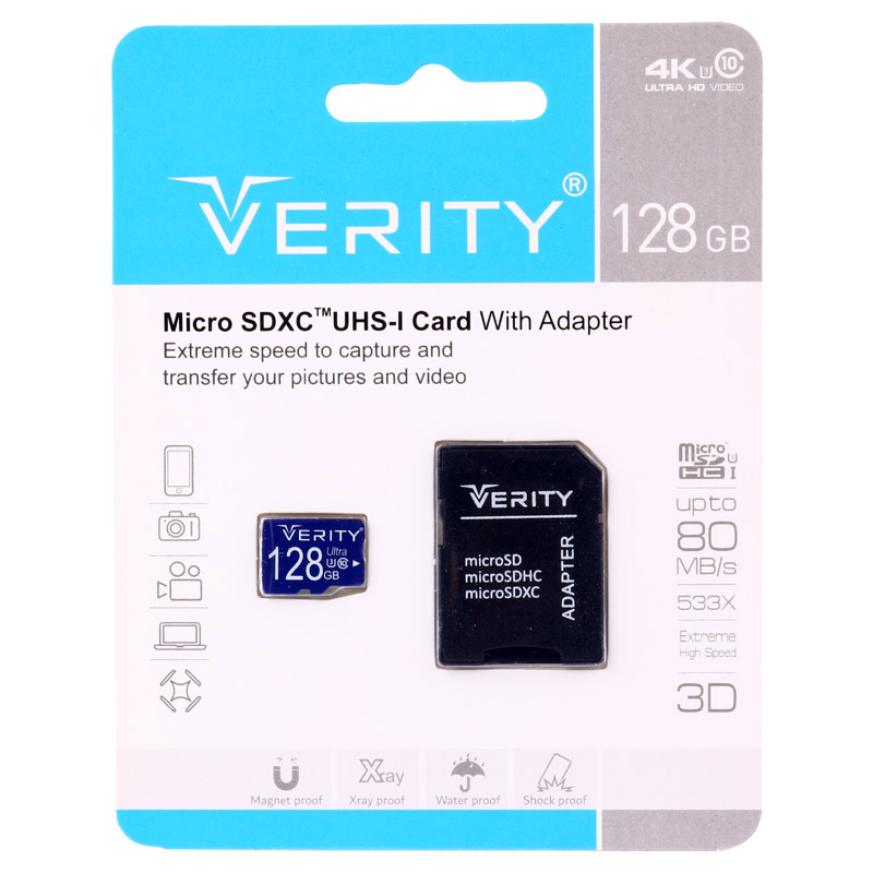 میکرو 128 گیگ وریتی Verity 533X U3 C10 80MB/s + خشاب (t)