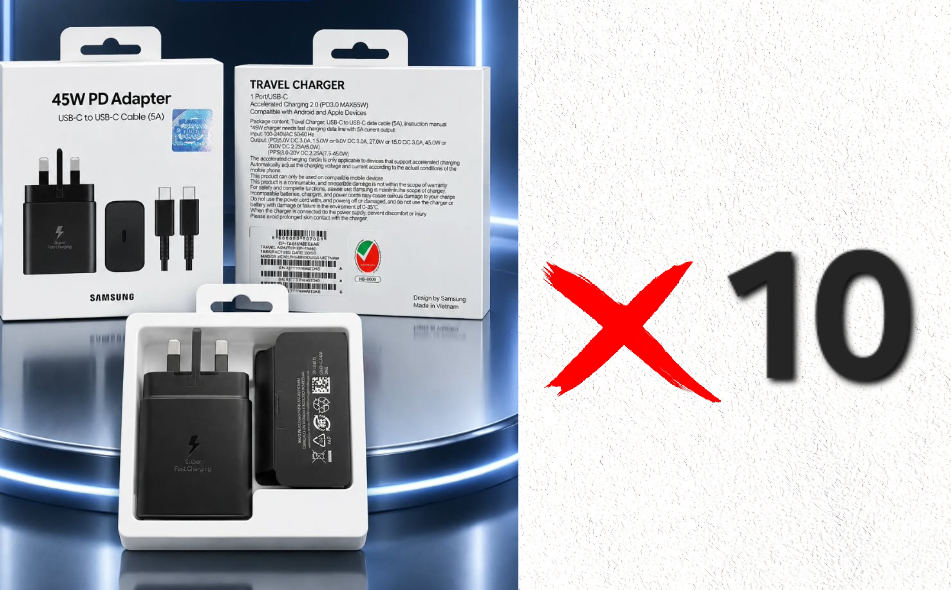 شارژر 45w وات با کابل سوپر فست شارژ HICOPY  پک ۱۰ عددی