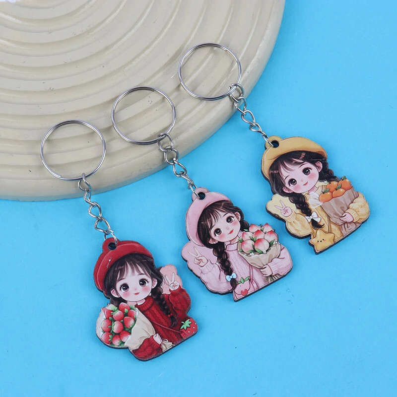 جاکلیدی چوبی پارسام طرح دختر گل به دست