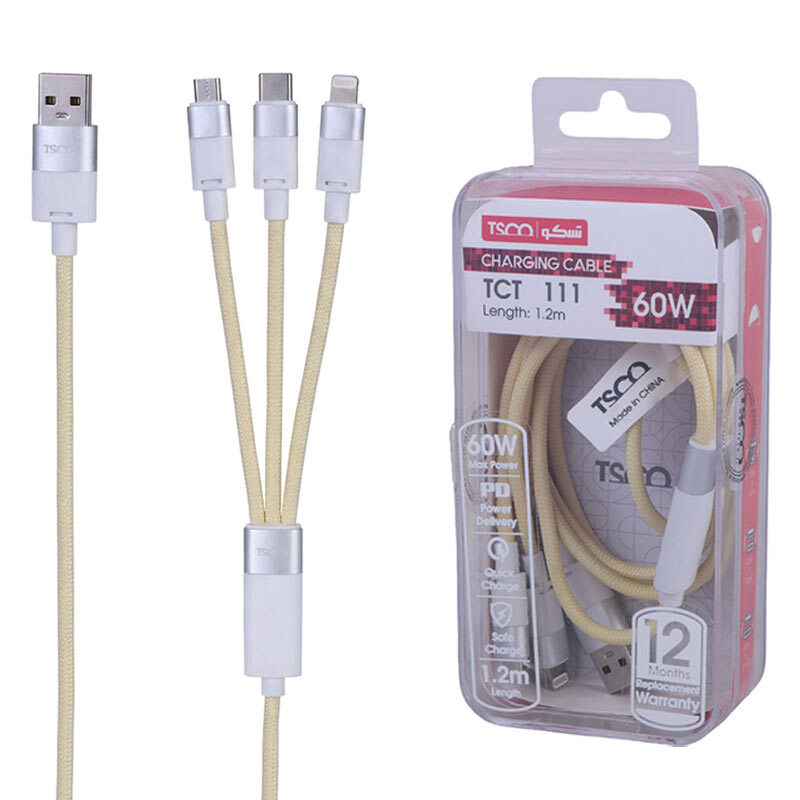 کابل سه سر فست شارژ 60 وات تسکو TCT 111 (t)